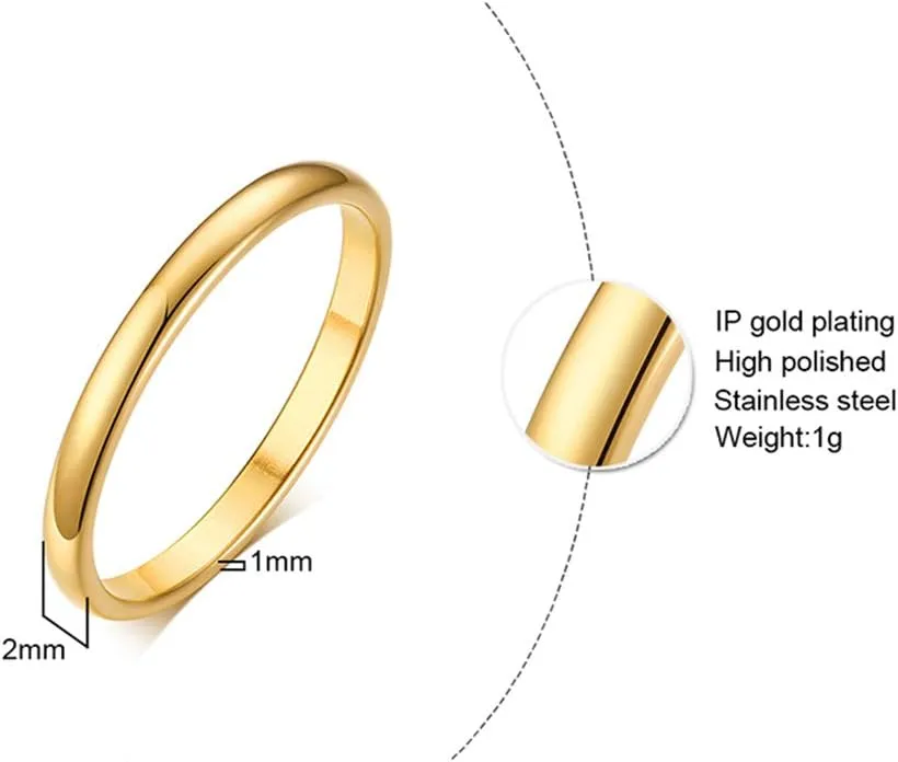 PAMTIER Women's Stainless Steel 2MM Smooth Minimalist Ring