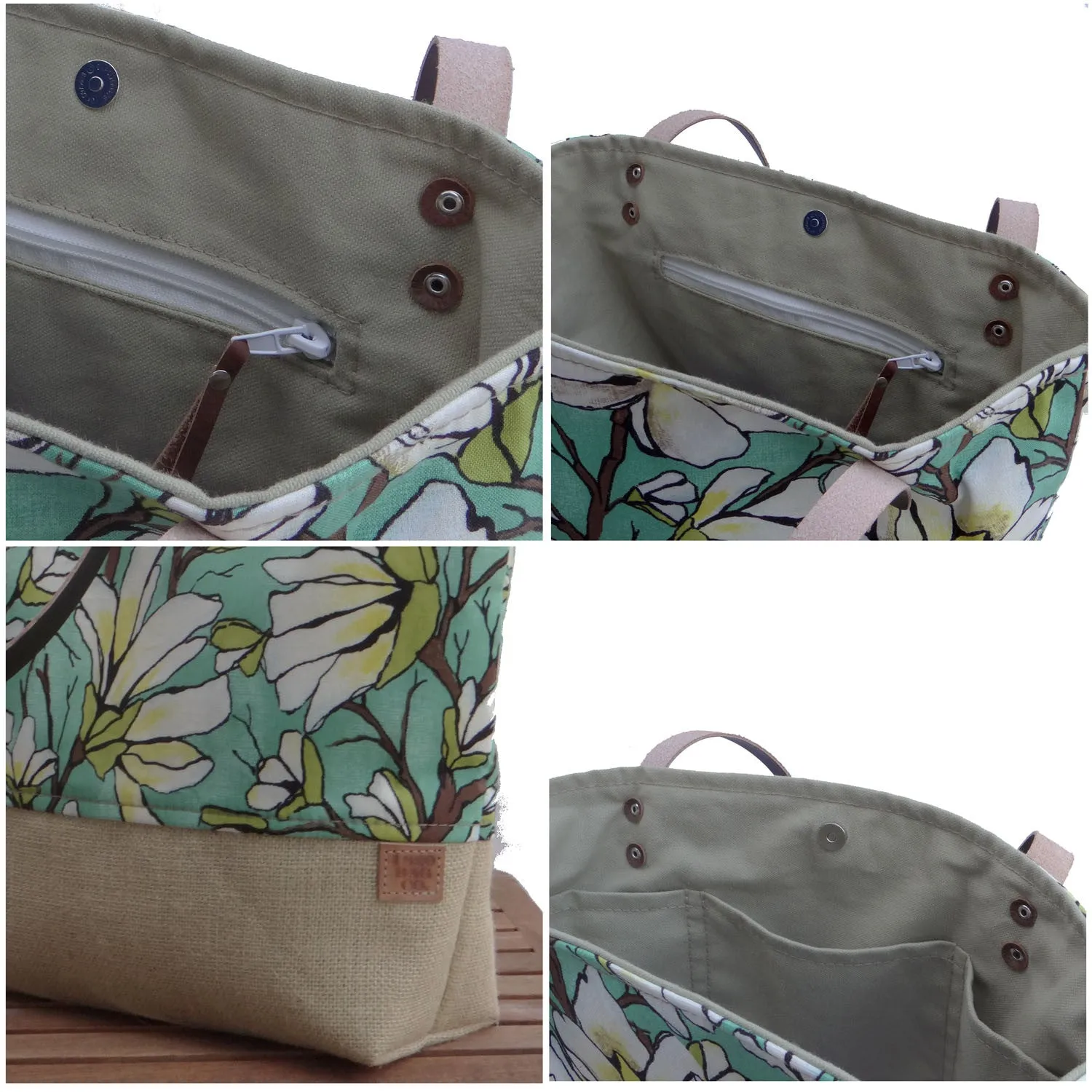 Panama Linen and Burlap Tote Bag - Yellow and Beige