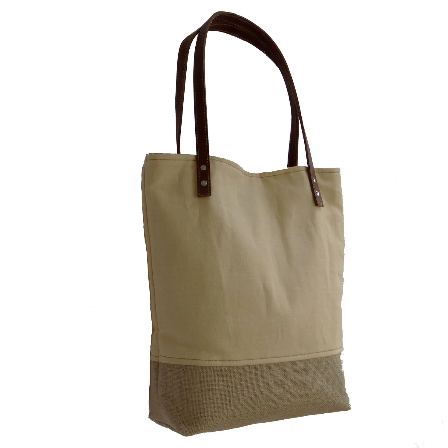 Panama Linen and Burlap Tote Bag - Yellow and Beige