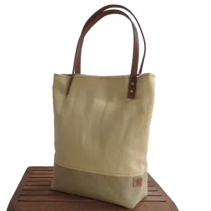 Panama Linen and Burlap Tote Bag - Yellow and Beige