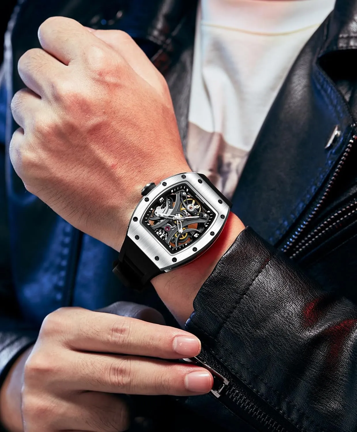 Paras Crown Automatic Analog Watches for Men Mechanical Mens Watches Stainless Case 50M Waterproof Fashion Luxury Wrist Watches with Silicone Strap