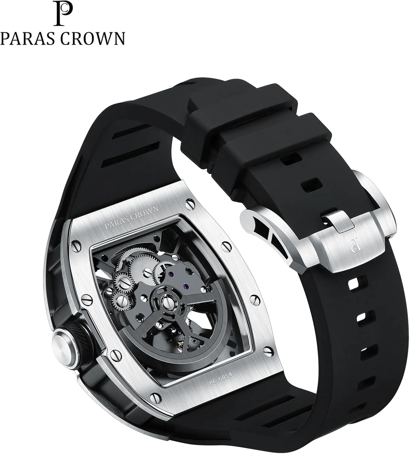 Paras Crown Automatic Analog Watches for Men Mechanical Mens Watches Stainless Case 50M Waterproof Fashion Luxury Wrist Watches with Silicone Strap