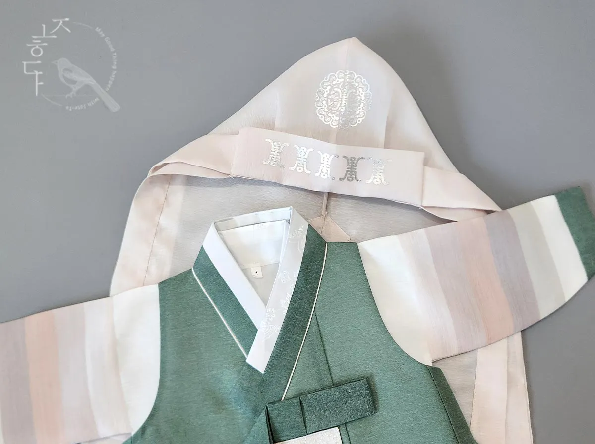 Pastel Light Peach Baby Boy Hanbok Hat (Doryungmo)