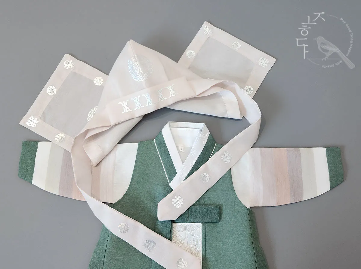 Pastel Light Peach Baby Boy Hanbok Hat (Doryungmo)