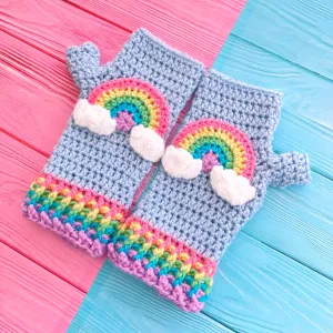 Pastel Rainbow Cloud Fingerless Gloves (Duck Egg Blue)