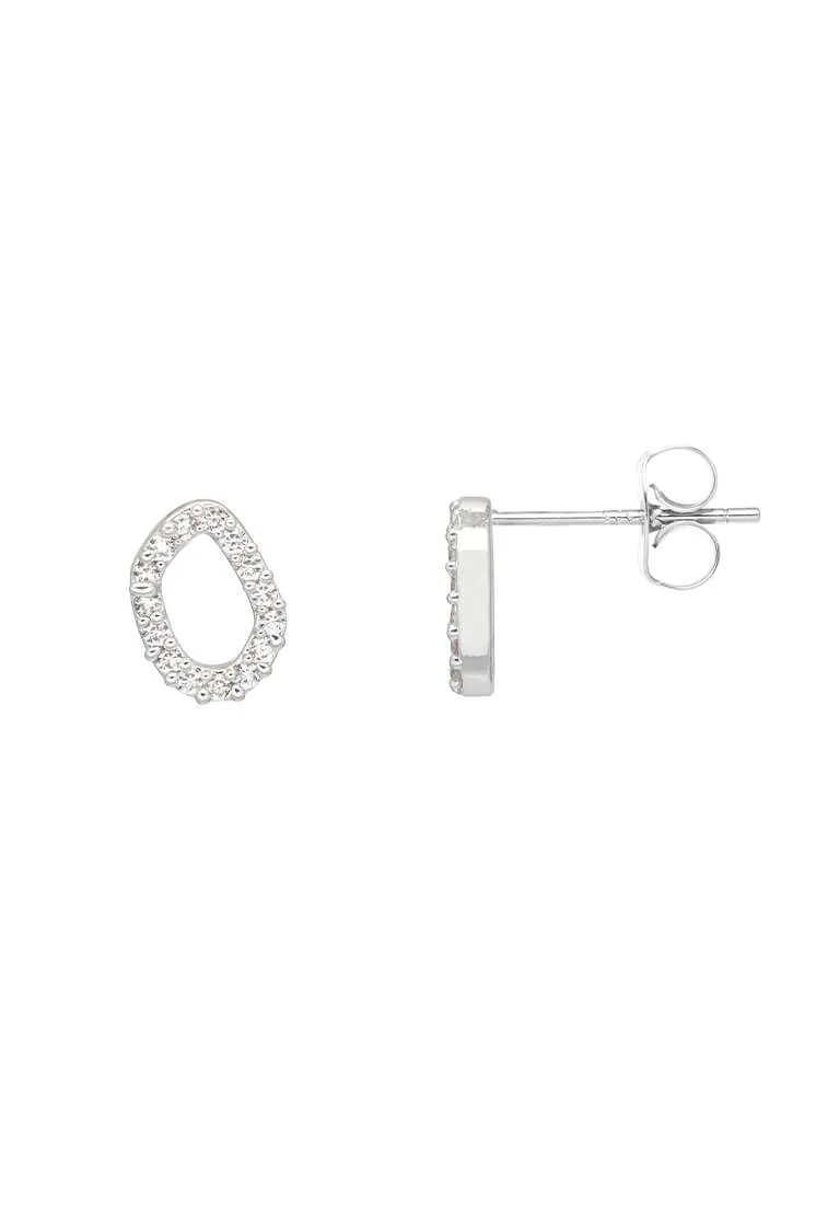 Pave Set Organic Circle Stud Earrings