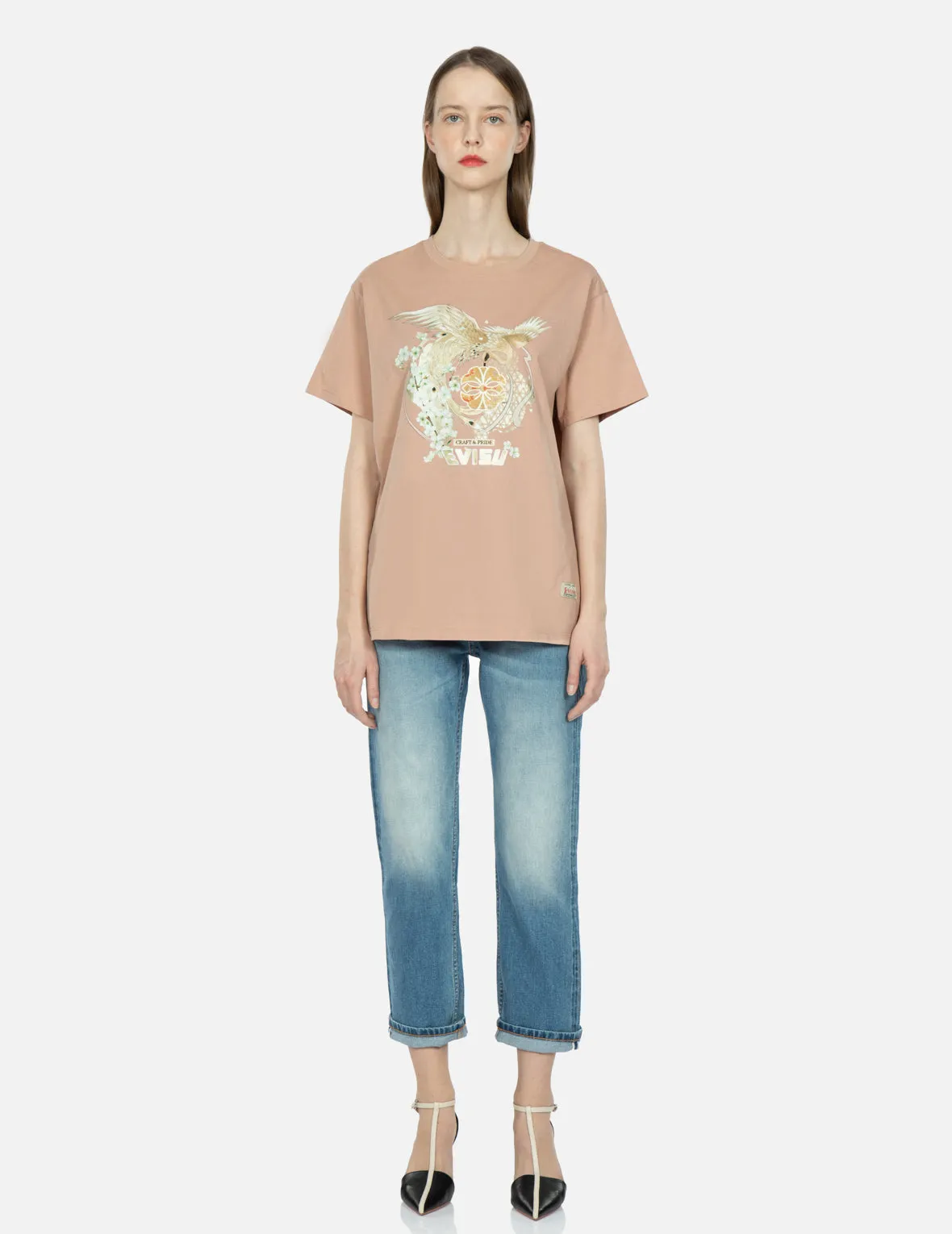 Peacock and Sakura Print T-shirt
