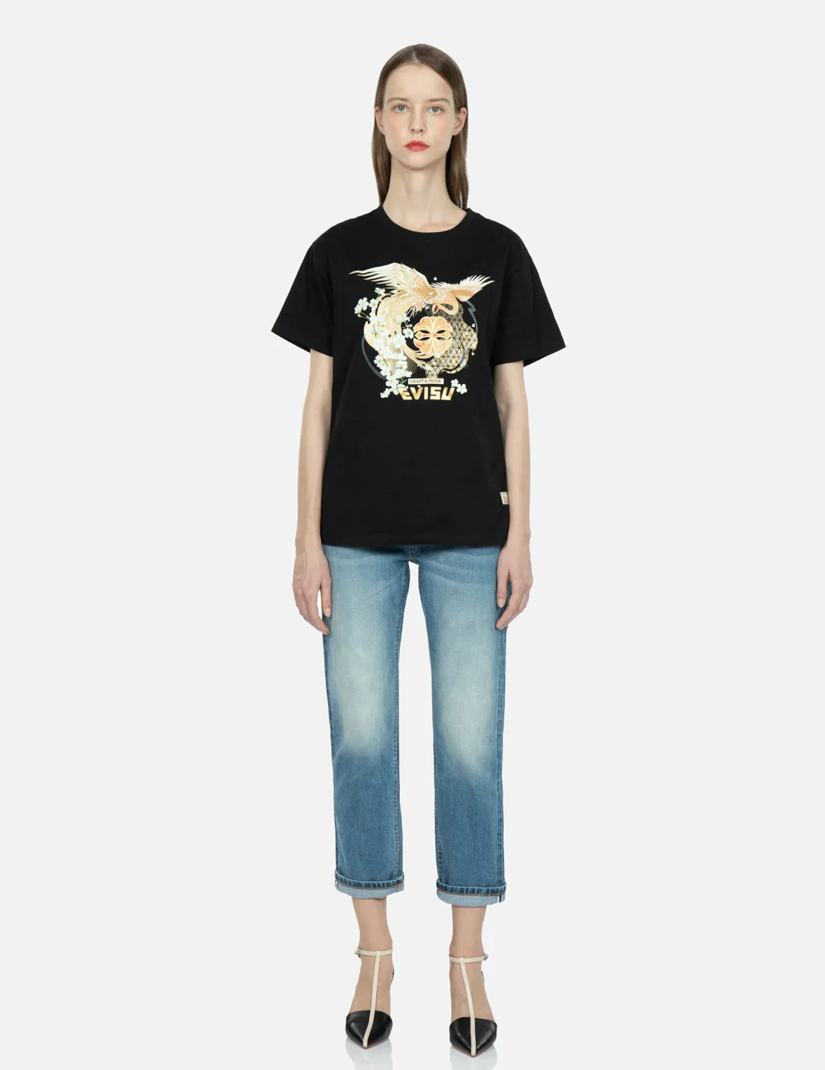Peacock and Sakura Print T-shirt