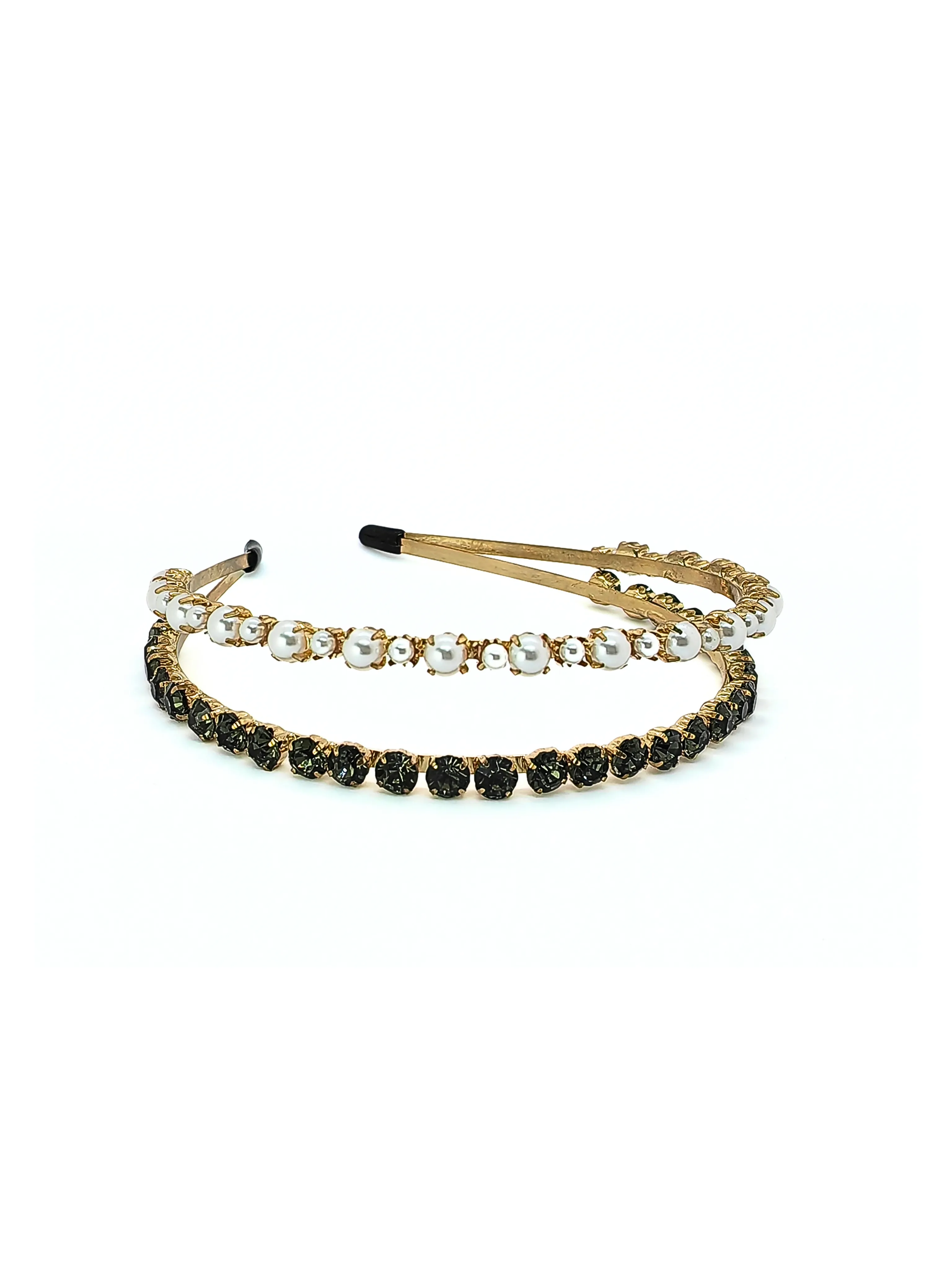 Pearl & Rhinestone Double Row Gold Headband