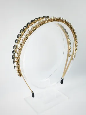 Pearl & Rhinestone Double Row Gold Headband