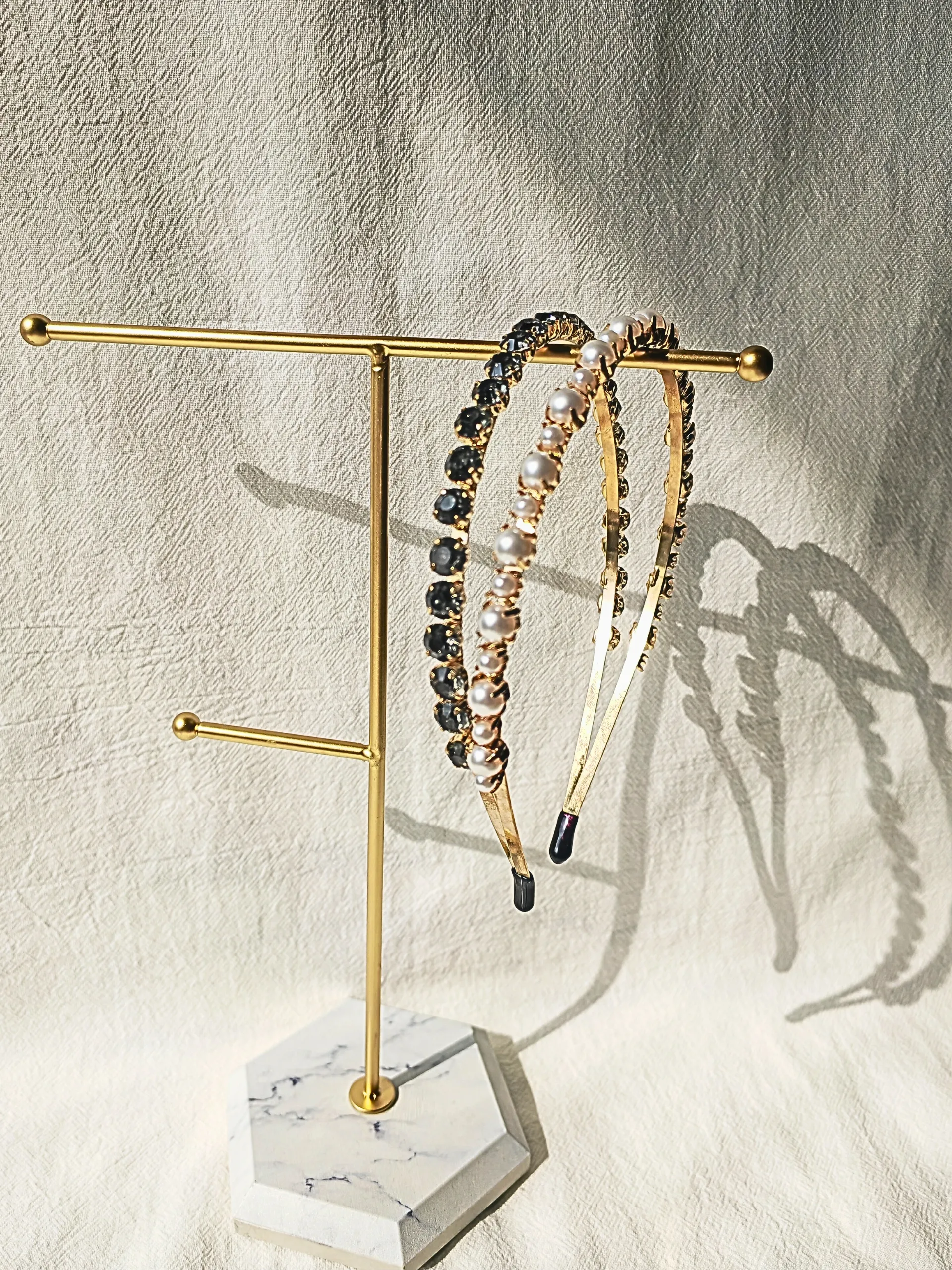 Pearl & Rhinestone Double Row Gold Headband