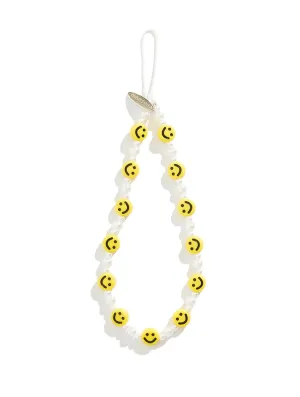 Pearl and Smile Face Beaded Phone Strap