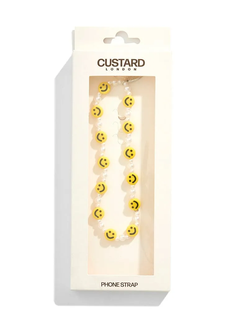 Pearl and Smile Face Beaded Phone Strap