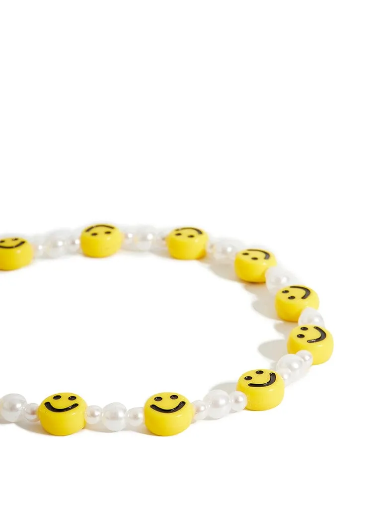 Pearl and Smile Face Beaded Phone Strap