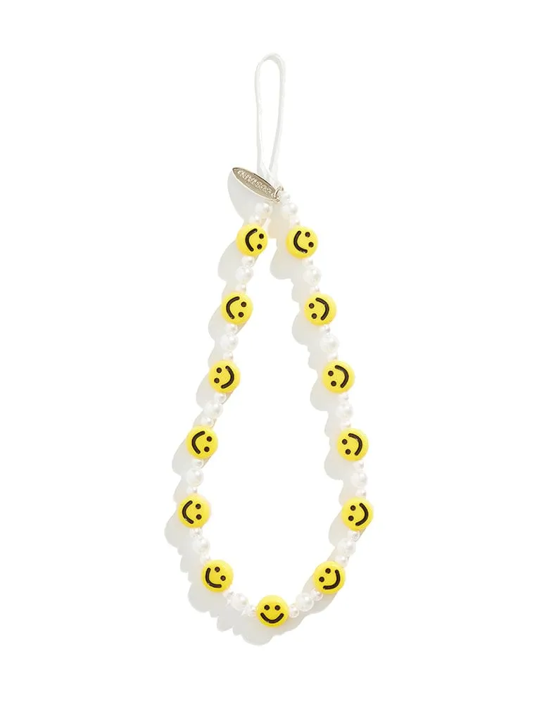 Pearl and Smile Face Beaded Phone Strap