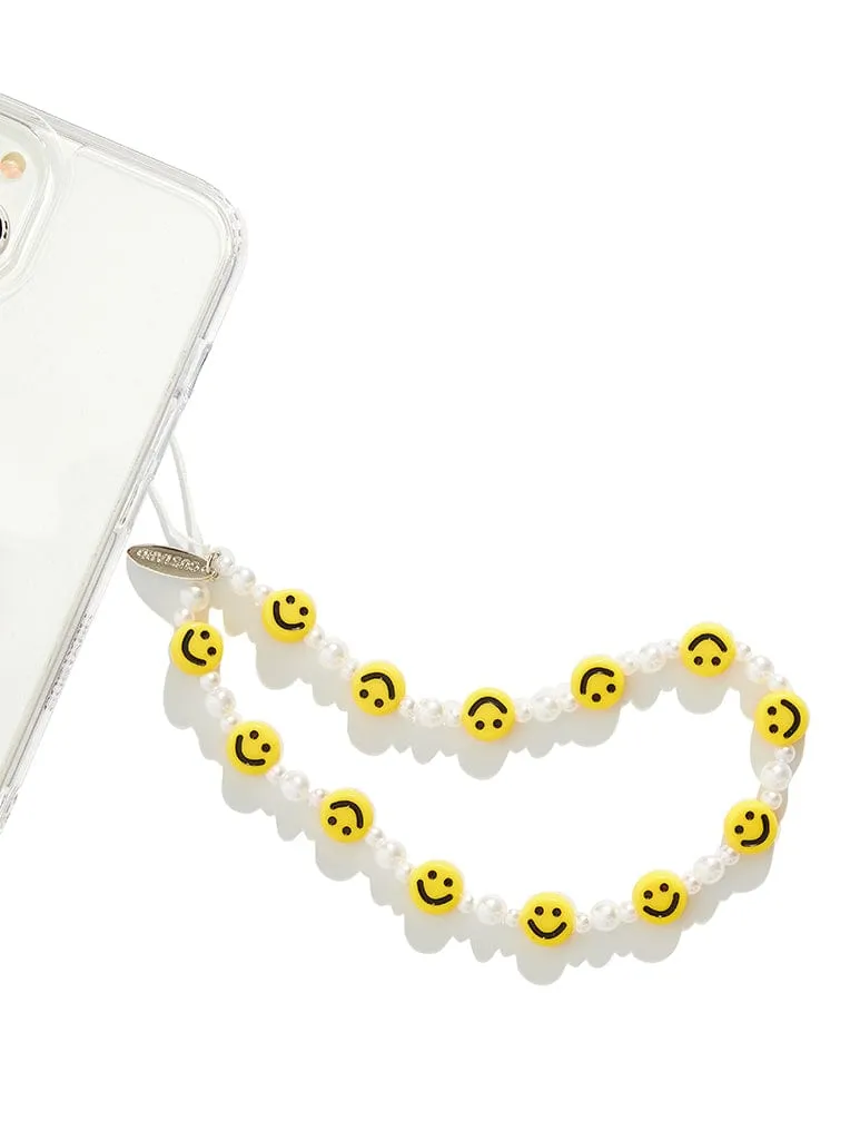 Pearl and Smile Face Beaded Phone Strap