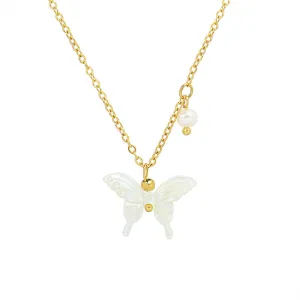 Pearl Charm Butterfly Pendant Necklace