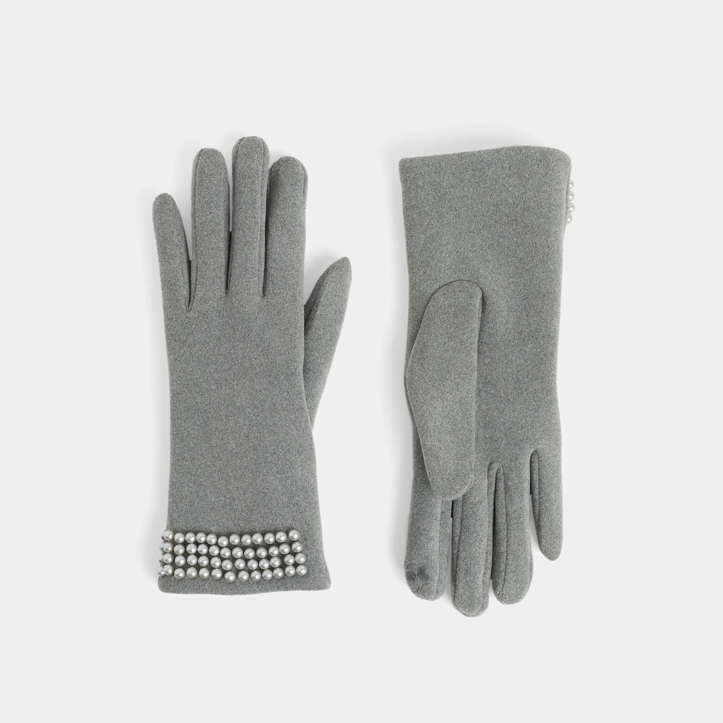 Pearl Cuff Touchscreen Gloves - Grey - Final Sale