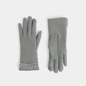 Pearl Cuff Touchscreen Gloves - Grey - Final Sale