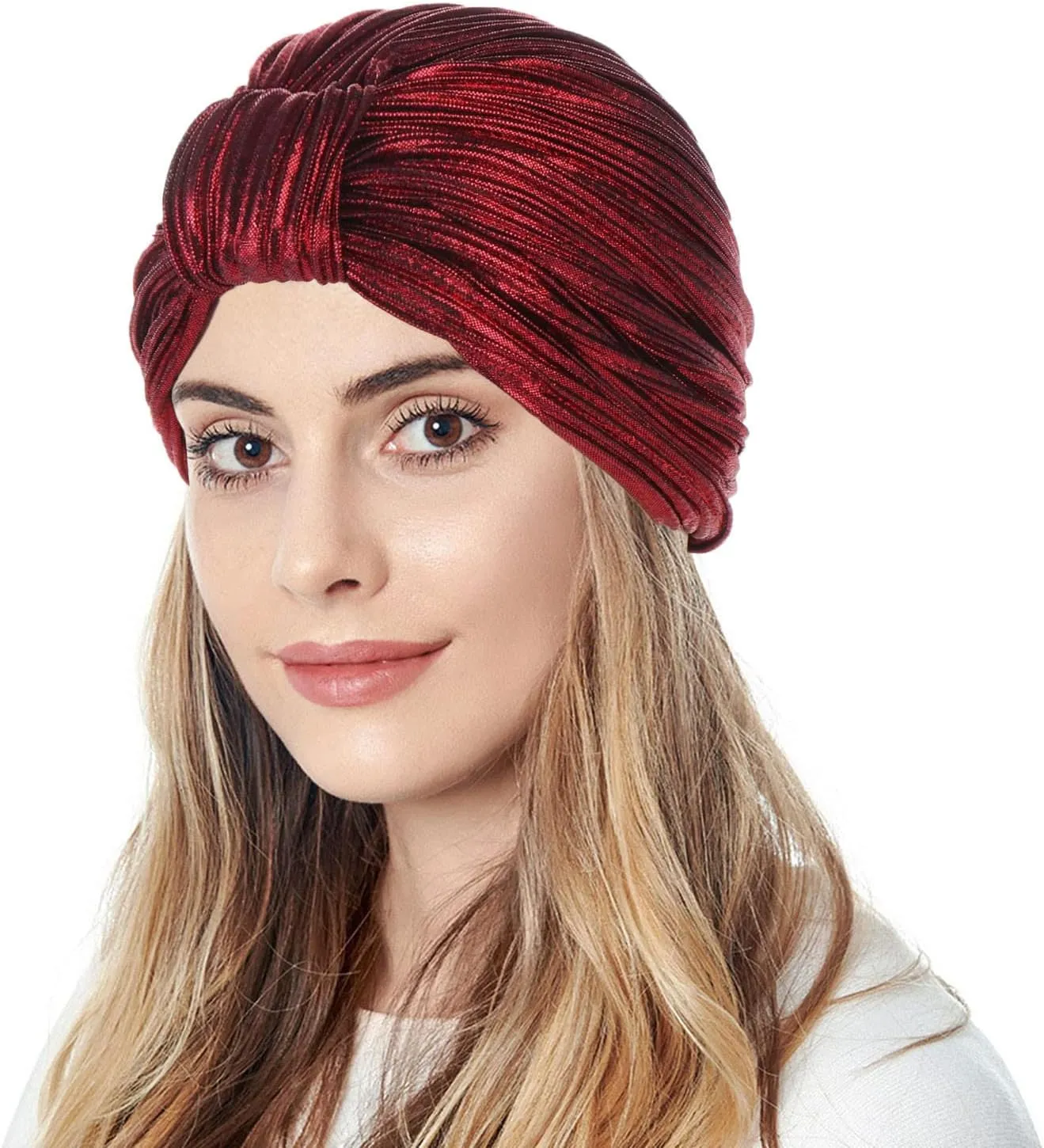 Pearl Head Wrap for Women Women Knot Pleated Head Hat Cap Headwear Muslim Turban Cap Headwrap Turban Cap Headband Visor