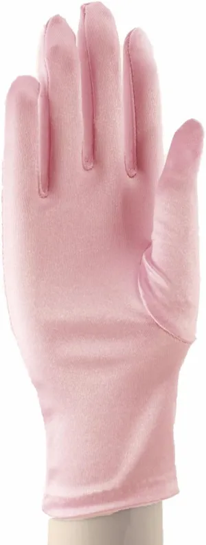 Pearl Necklace Set & Satin Wrist Length Dress Gloves - Dress Up, Prom, Wedding (light pink gloves)