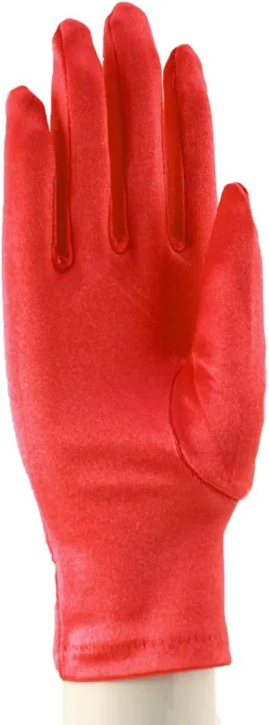 Pearl Necklace Set & Satin Wrist Length Dress Gloves - Dress Up, Prom, Wedding (red gloves)