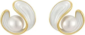 Pearl Stud Earrings for Women Stainless Steel Unique Statement Small Pearl Enamel Button Statement Vintage Earring Jewelry