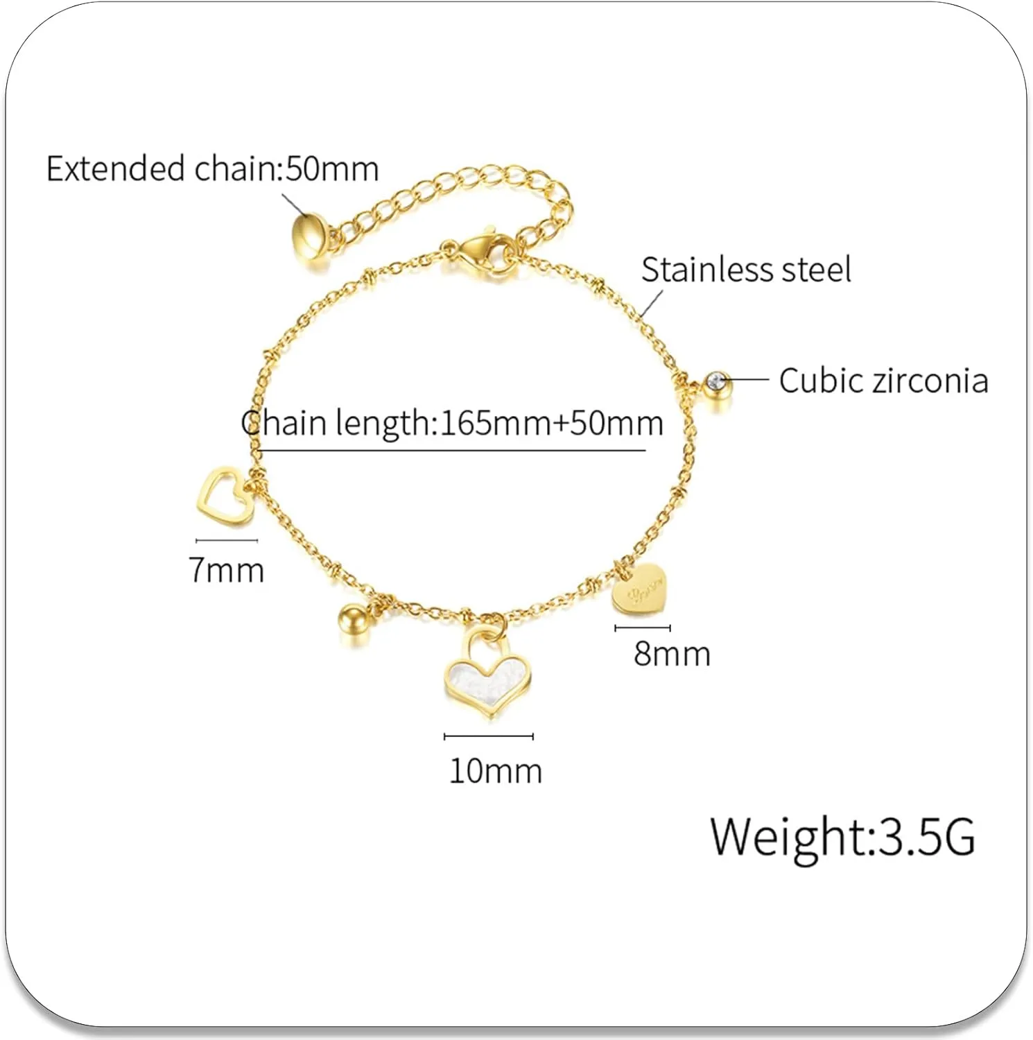 PEAS Fashion Jewelry Adjustable Bracelet Heart Link Chain Bracelet