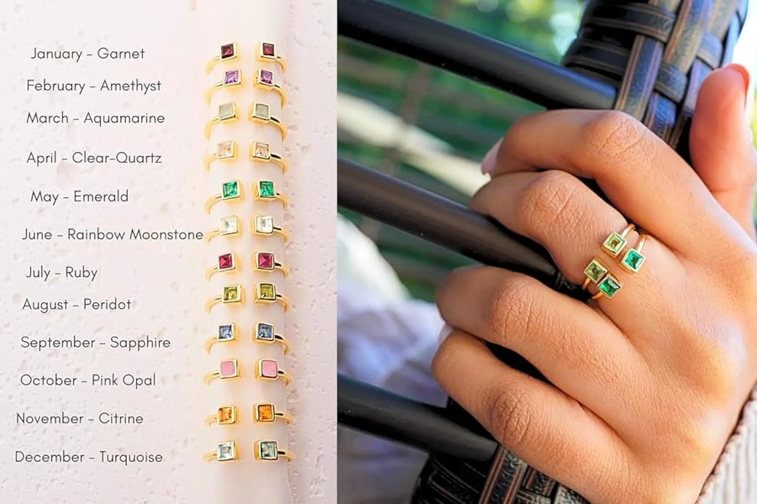 Peridot Rings, 18K Gold Rings for Women Teen Girls That Don't Tarnish - Real 925 Sterling Silver Rings, Stackable, Chunky, Dainty August Birthstone Gifts (Anillos Para Mujer, Square - Size 6)