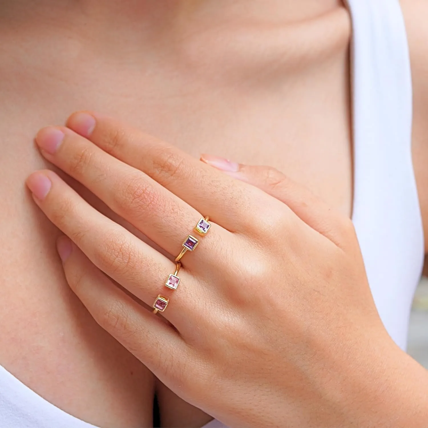 Peridot Rings, 18K Gold Rings for Women Teen Girls That Don't Tarnish - Real 925 Sterling Silver Rings, Stackable, Chunky, Dainty August Birthstone Gifts (Anillos Para Mujer, Square - Size 6)