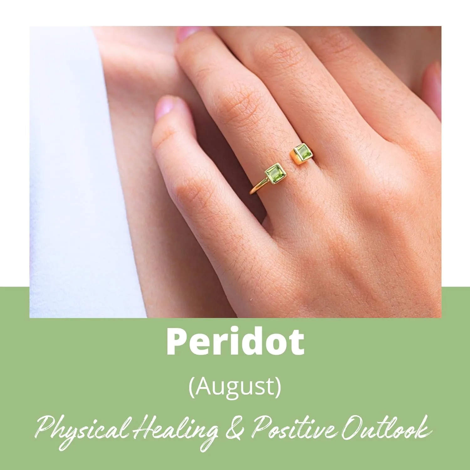 Peridot Rings, 18K Gold Rings for Women Teen Girls That Don't Tarnish - Real 925 Sterling Silver Rings, Stackable, Chunky, Dainty August Birthstone Gifts (Anillos Para Mujer, Square - Size 6)