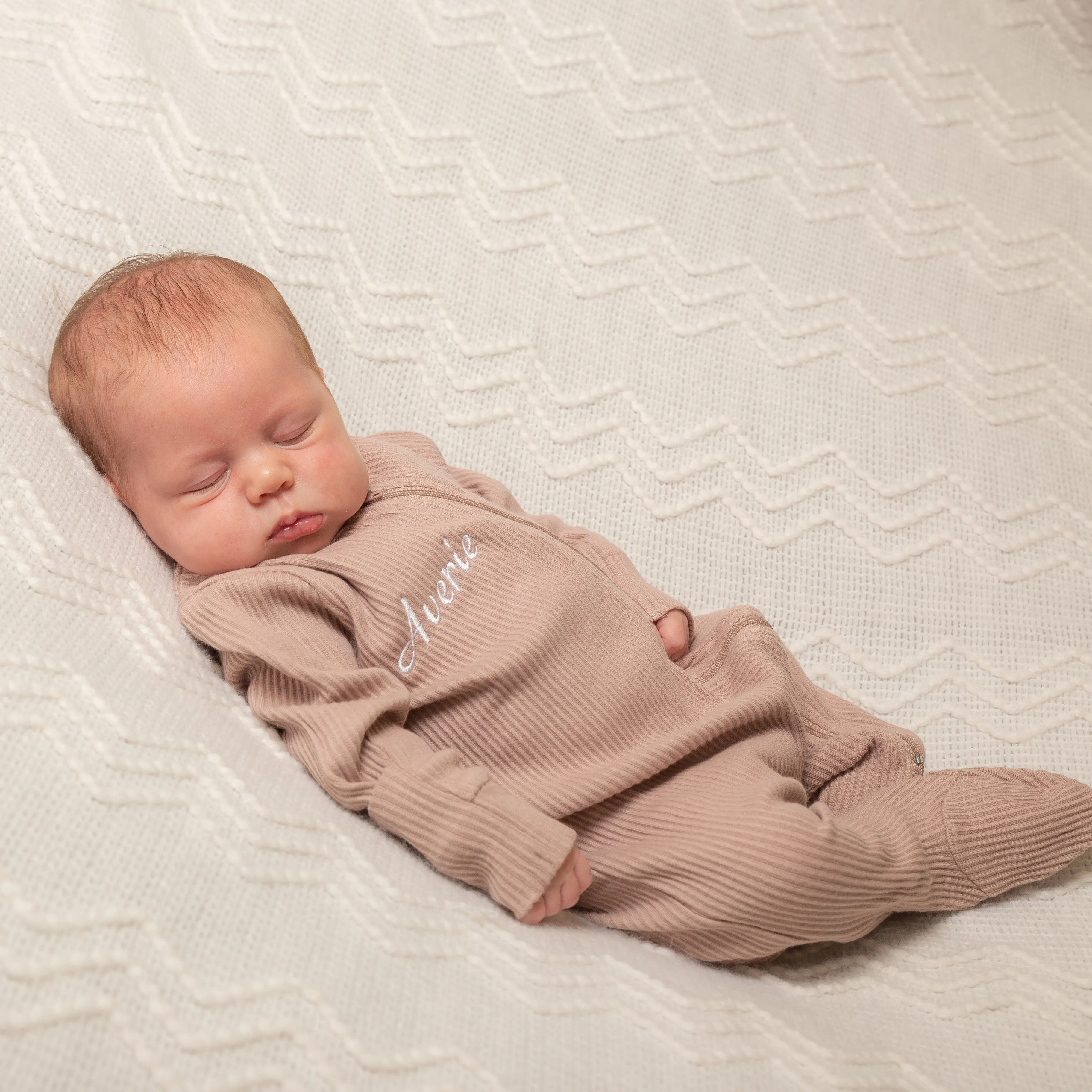 Personalised Mocha Ribbed Embroidered Sleepsuit