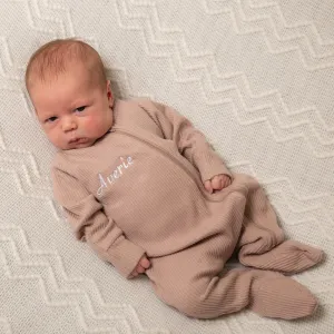 Personalised Mocha Ribbed Embroidered Sleepsuit