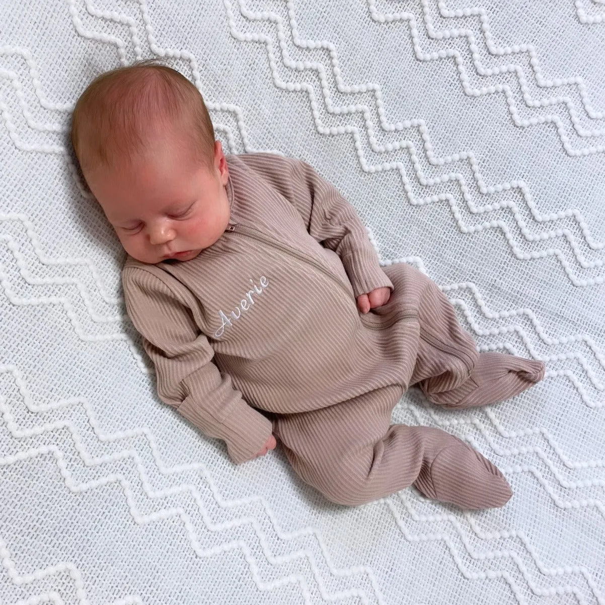 Personalised Mocha Ribbed Embroidered Sleepsuit