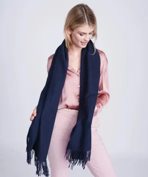 Pia Rossini Willow Navy Oversized Soft Scarf with Raw Edges