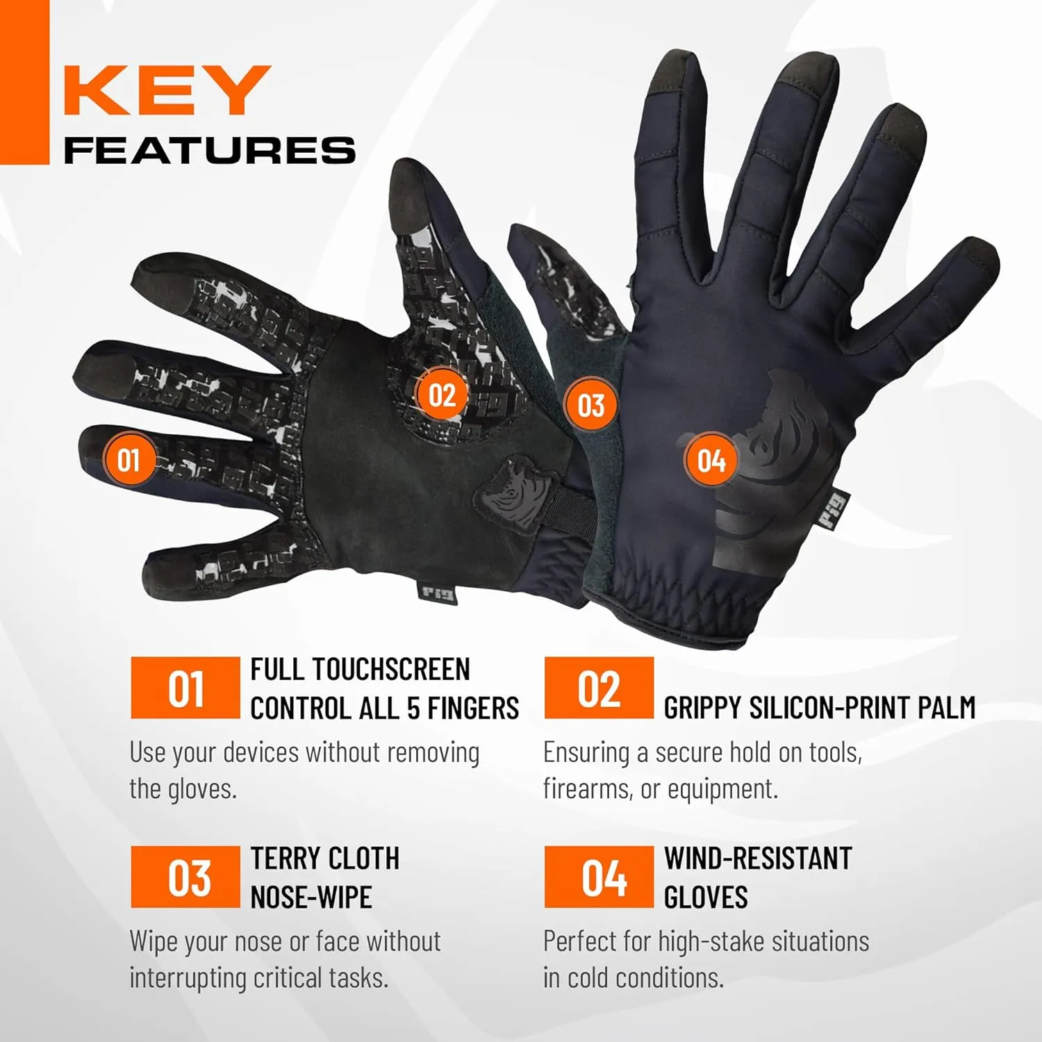 PIG Full Dexterity Tactical Cold Weather Gloves, Insulated, Touchscreen Compatible, Silicone Grip, for Shooting, 1 Pair