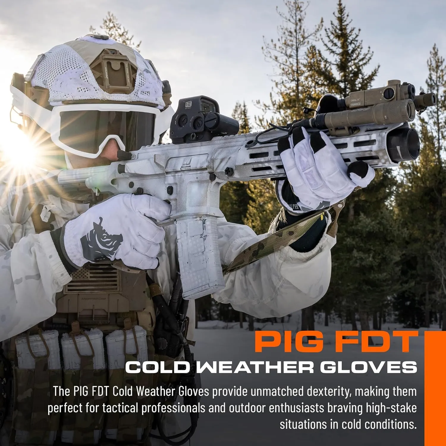 PIG Full Dexterity Tactical Cold Weather Gloves, Insulated, Touchscreen Compatible, Silicone Grip, for Shooting, 1 Pair