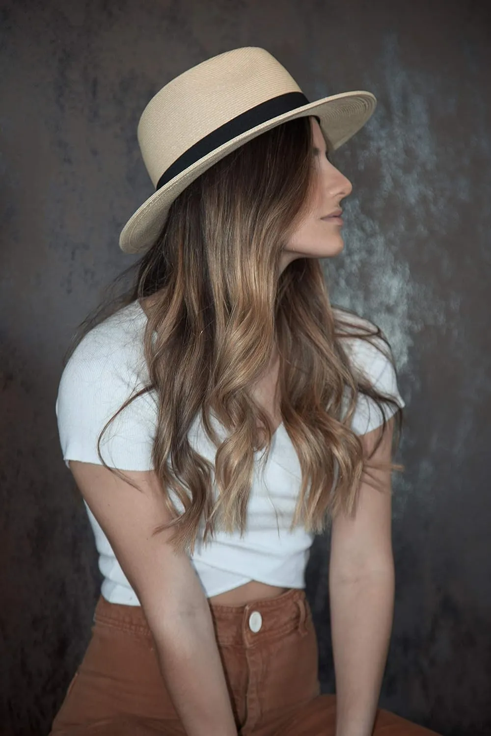 Pineapple&Star Sun Straw Fedora Beach Hat Fine Braid UPF50  for Unisex