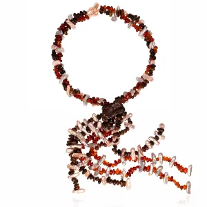 Pink & Grey Freshwater Pearls, Raw Amber 'Honey Drop' Tassel Necklace