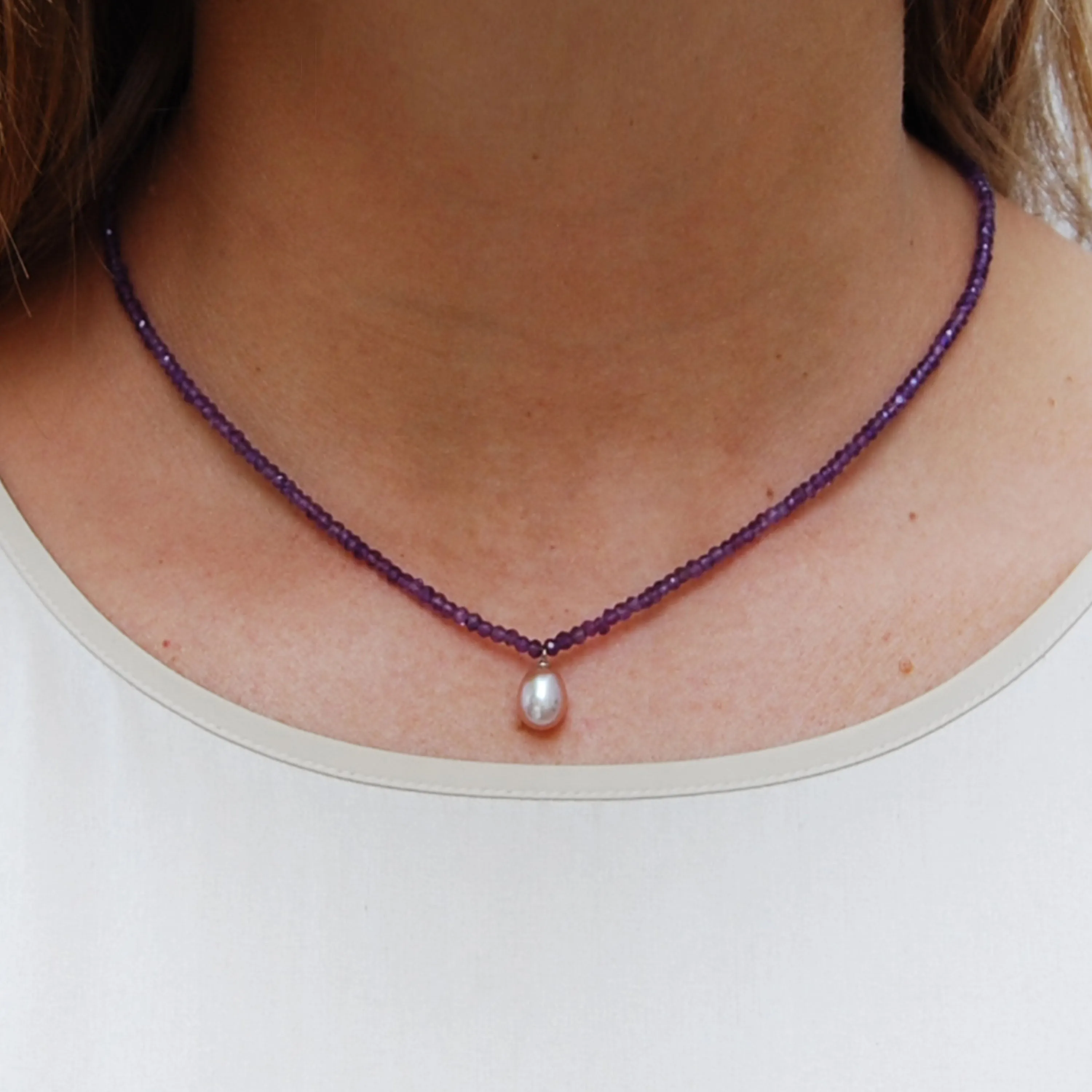 Pink Freshwater Pearl & Amethyst Drop Necklace