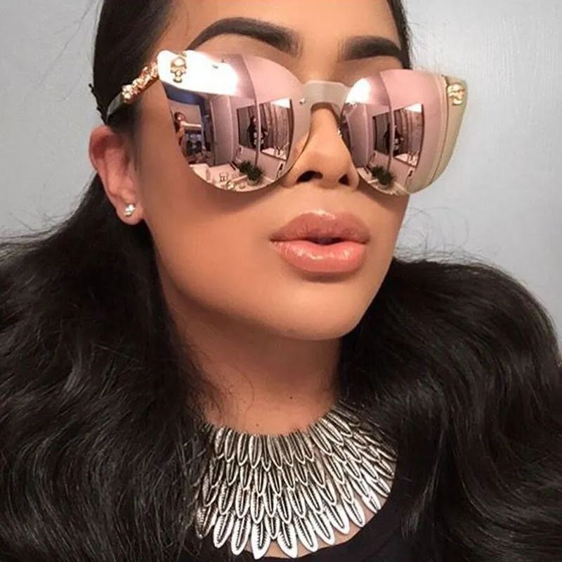 Pink Rose Gold Skull Oversize Sunglasse