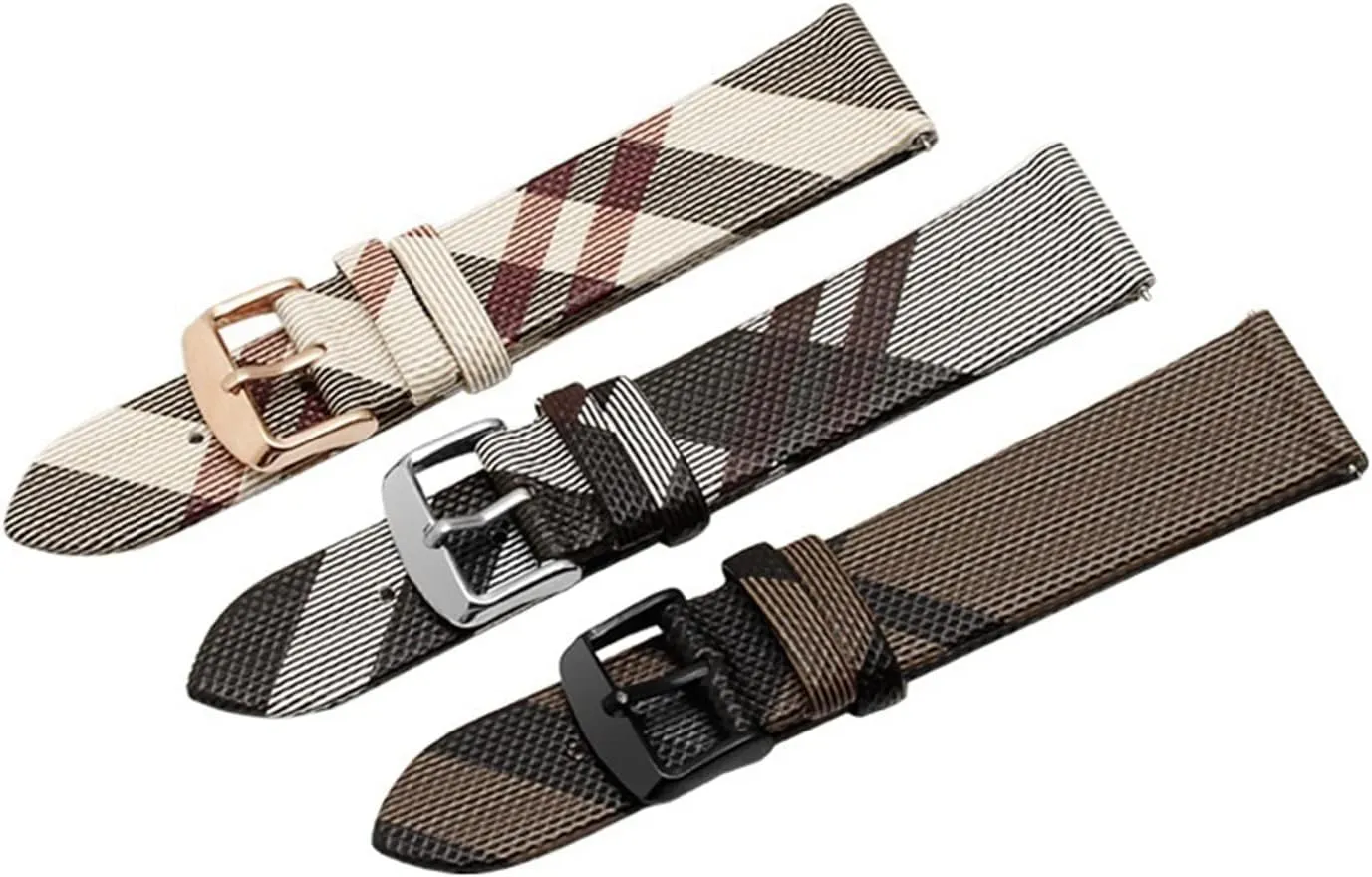 Plaid Pattern Leather PU Strap 12 14 16 18 20 22mm Black Brown Bracelet Compatible With BURBERRY BU19384 Men And Women Watch Chain