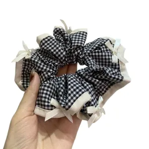 Plaid Pearl Bow Hair Circle Lace Edge Headband Stylish Hair Accessories For Women And Girls(White)