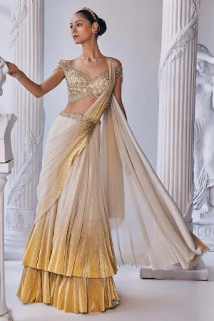 Pleated Foil Drape Lehenga Set