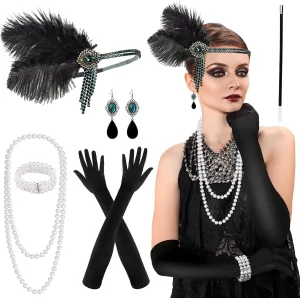 PLULON 1920s Flapper Great Gatsby Accessories Set Fashion Roaring 20's Theme Set