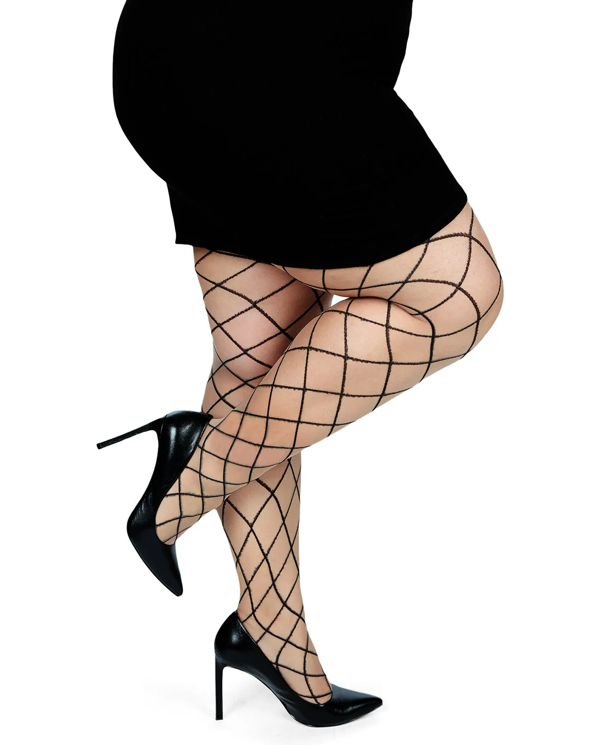 Plus Size Curvy Diamond Sheer Control Top Tights