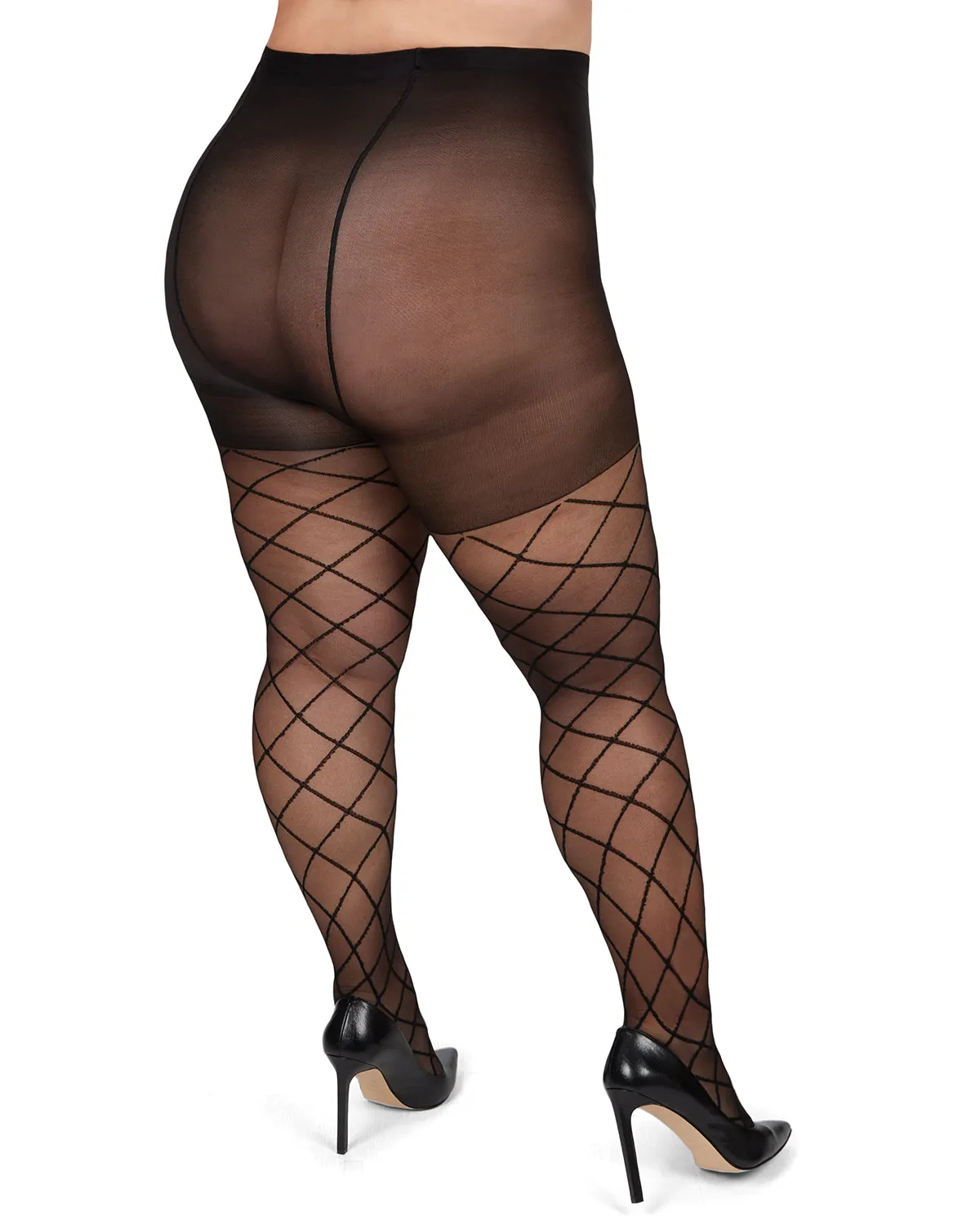 Plus Size Curvy Diamond Sheer Control Top Tights