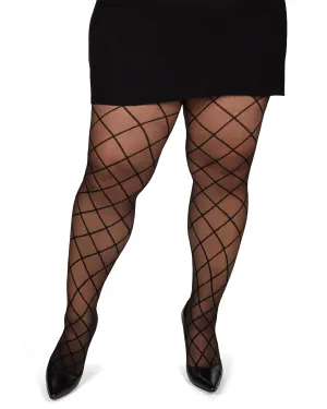 Plus Size Curvy Diamond Sheer Control Top Tights