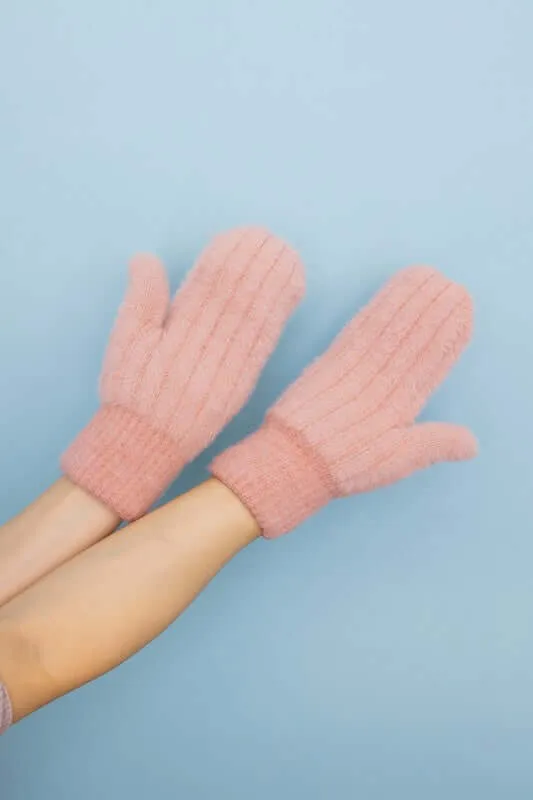 Plush Pastel Fuzzy Mittens