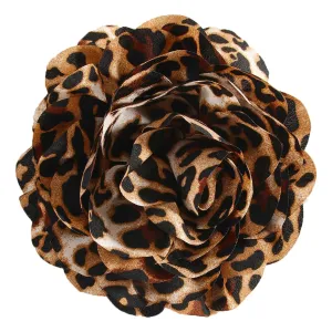 PLwelth Leopard Print Brooch Pins Large Flower Hair Clips for Women Fabric Flower Brooch Floral Lapel Pins for Clothes Dresses Suits Leopard Print Jewelry Accessories for Wedding Party Dance